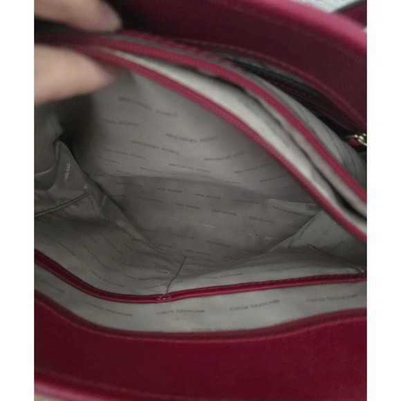 Michael Kors Jet Set Large Top Zip Pocket Tote Saffiano Leather Cherry Red Gold - Picture 10 of 12